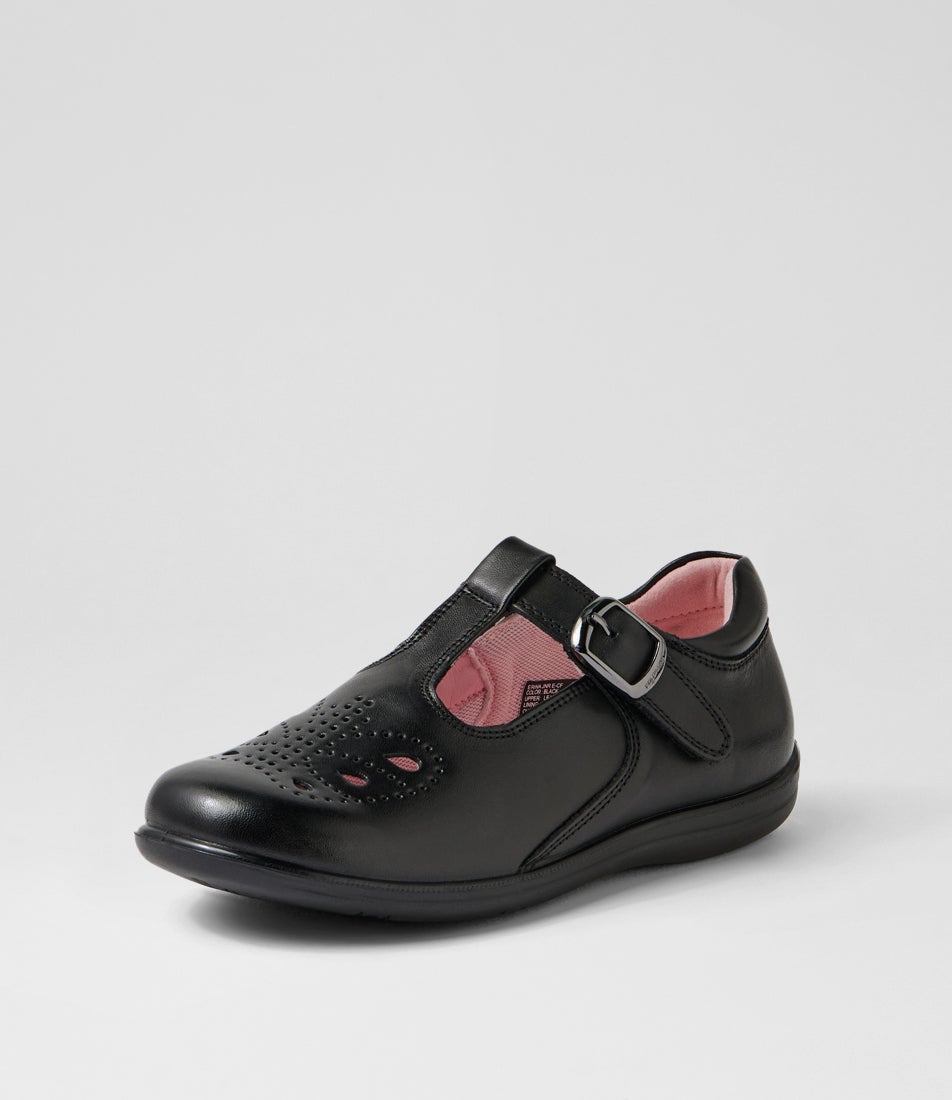 Erina Junior E Black Daisy Insole Leather Mary Janes