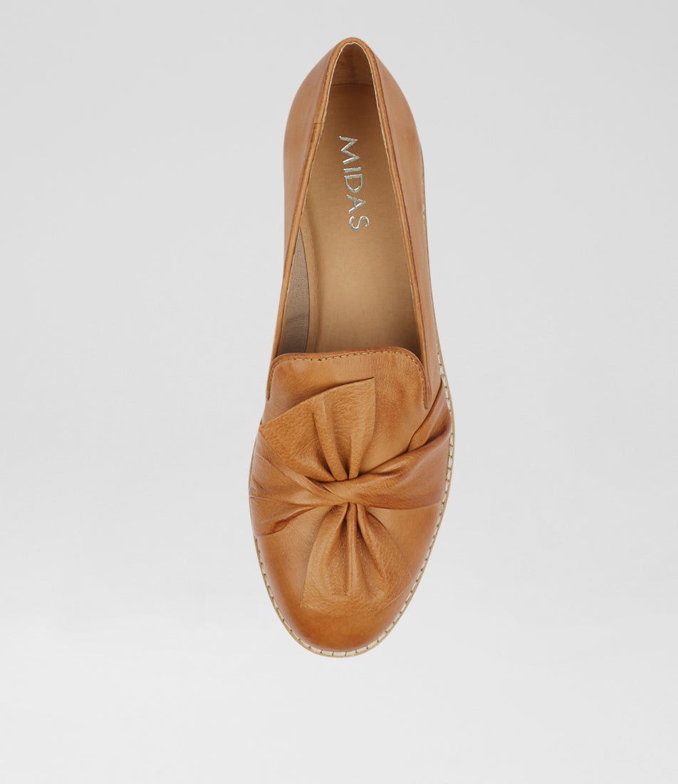 Opitto Dark Tan Leather Flat Shoes