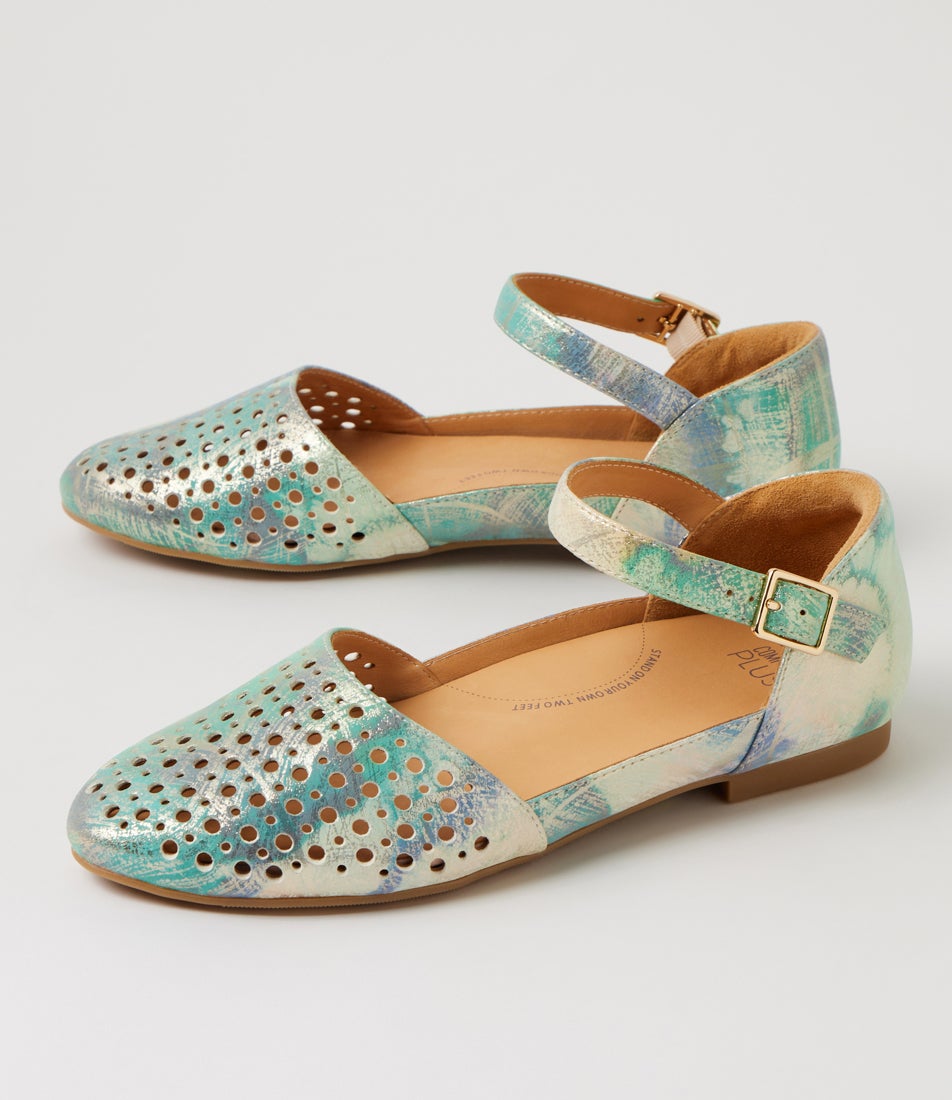 Carrole Xf Green Watercolour Leather Flat Shoes