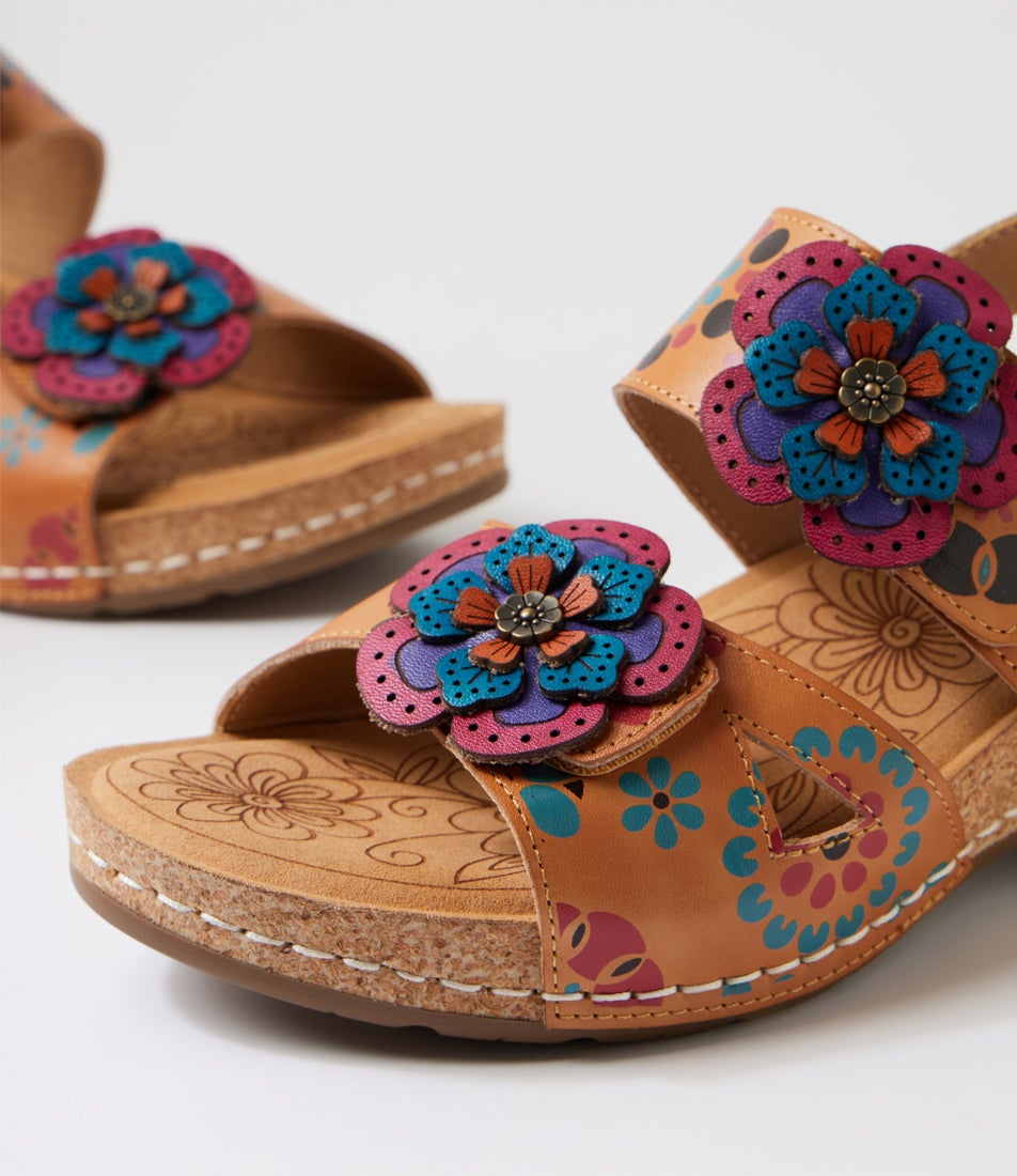 Juliette Tan Garden Leather Wedges