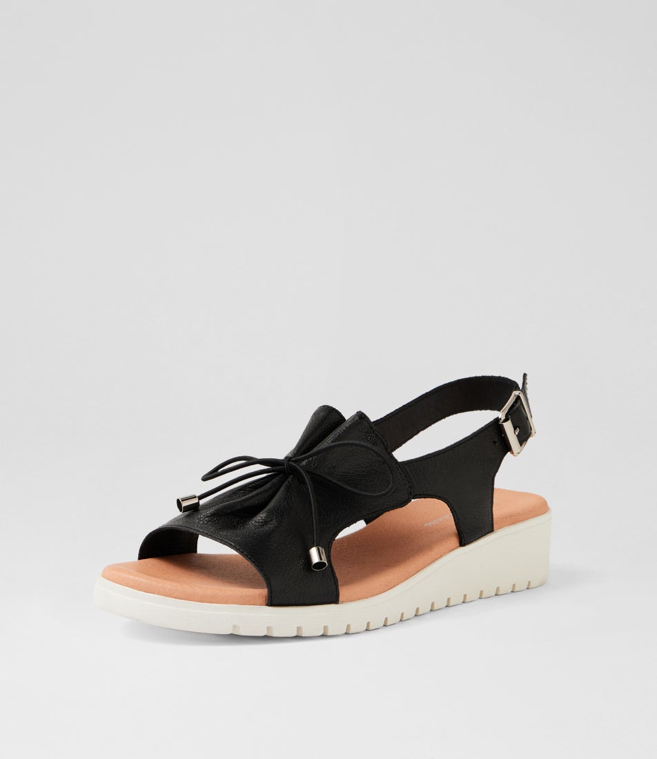 Malika Black White Leather Sandals