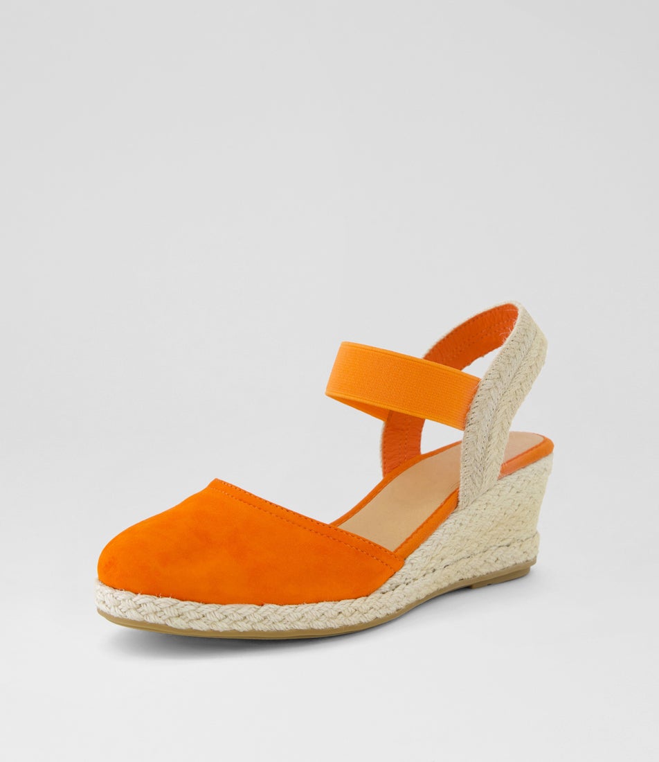 Rhainy Orange Natural Rope Suede Elastic Wedges