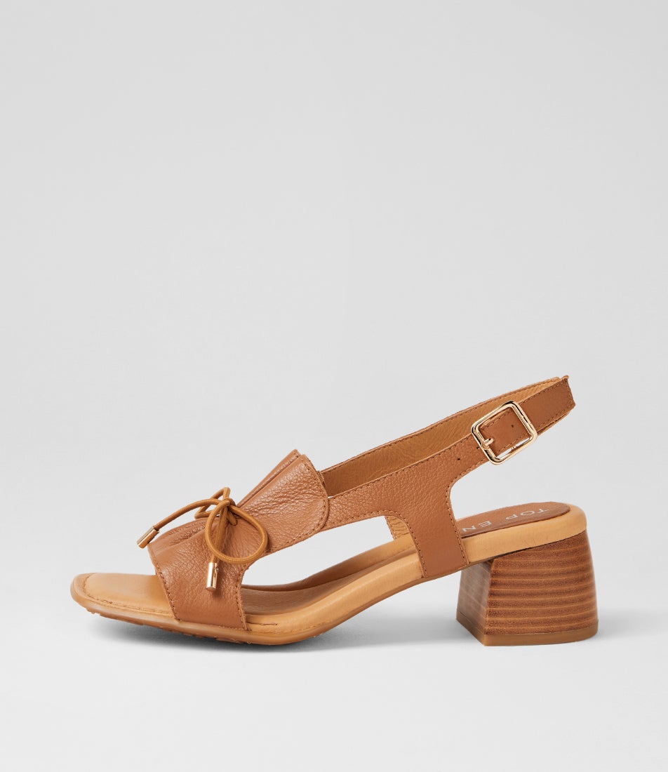 Franna Dark Tan Leather Block Heel Sandals