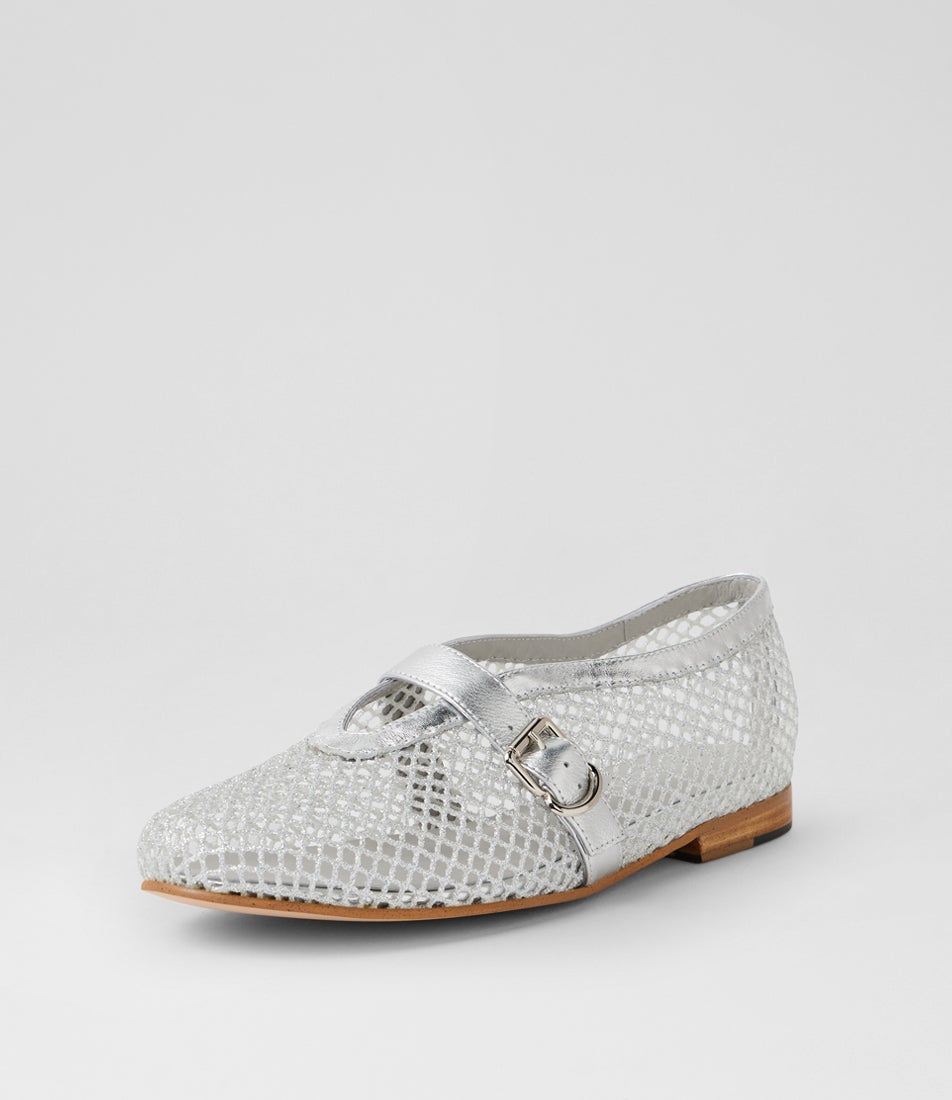 Walaia Silver Mesh Leather Ballet Flats