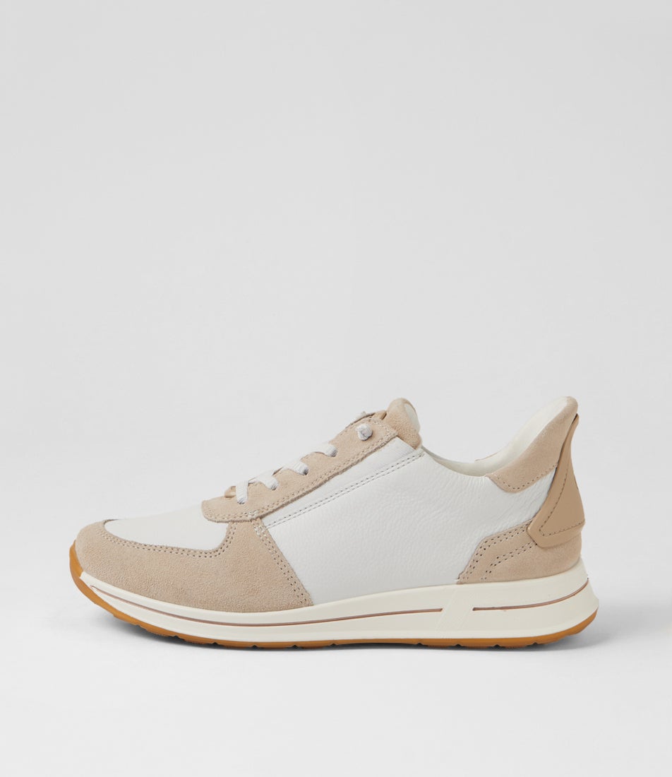 Osaka 36 Sand White Leather Suede Lace Up Sneakers