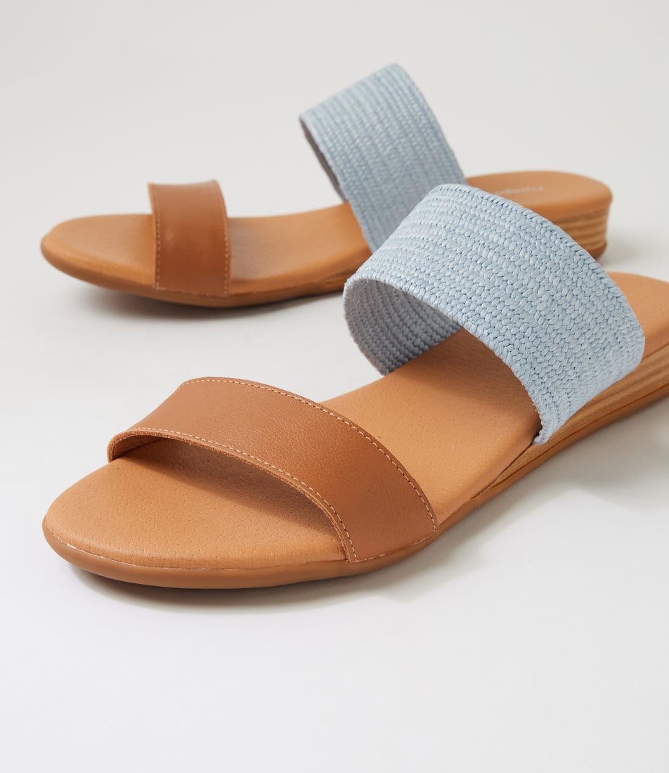 Opalic Dark Tan Denim Leather Elastic Sandals