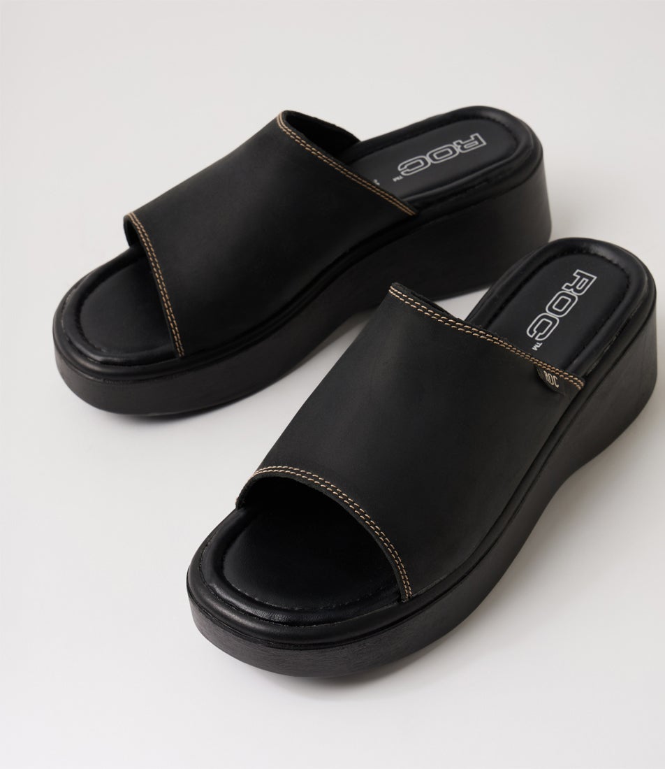 Soda Black Buff Leather Sandals