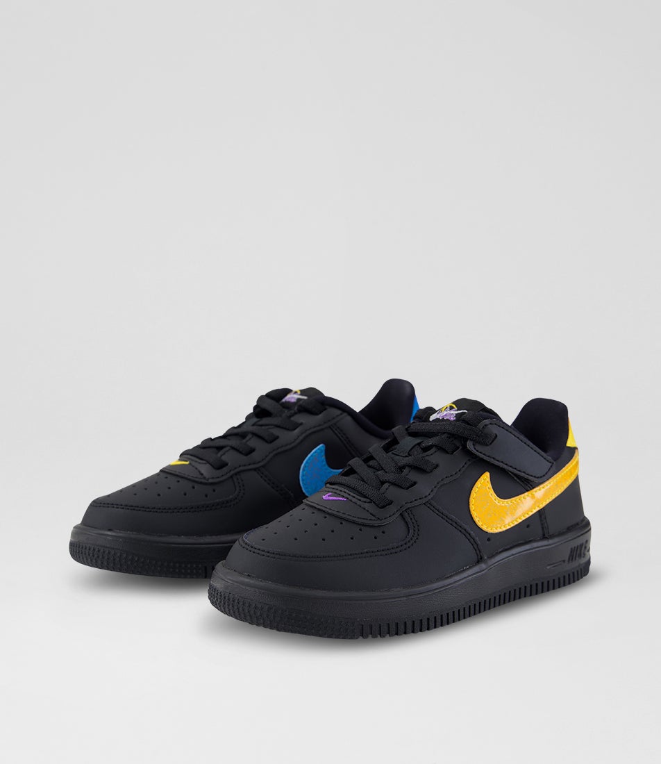 Air Force 1 Junior Black Grape Laser Orange Leather Sneakers
