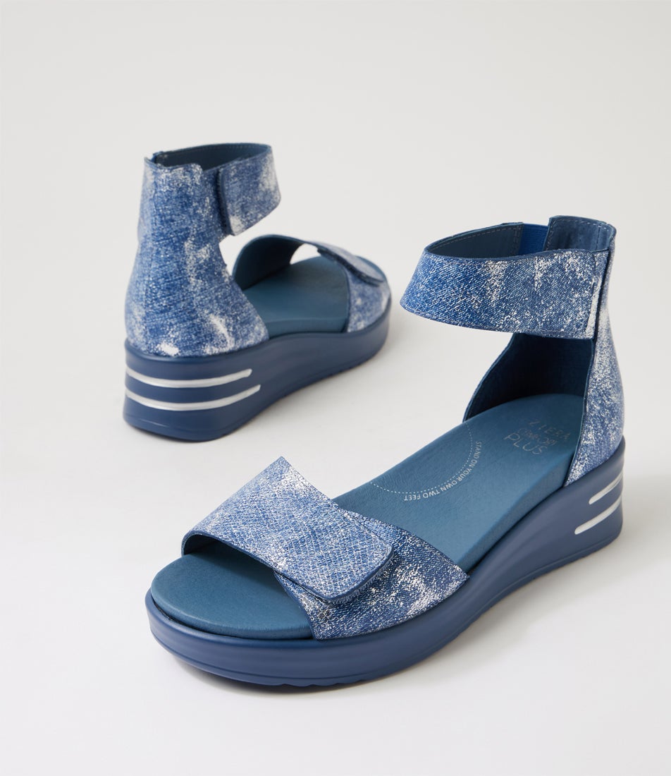 Sofio Xw Denim Lizard Leather Platform Sandals