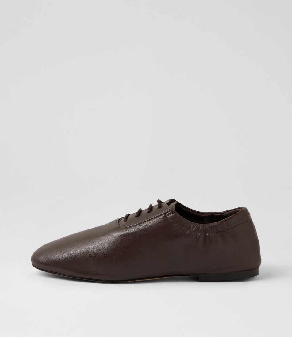 Jazz-Ette Coffee Bean Soft Leather Lace Up Flats