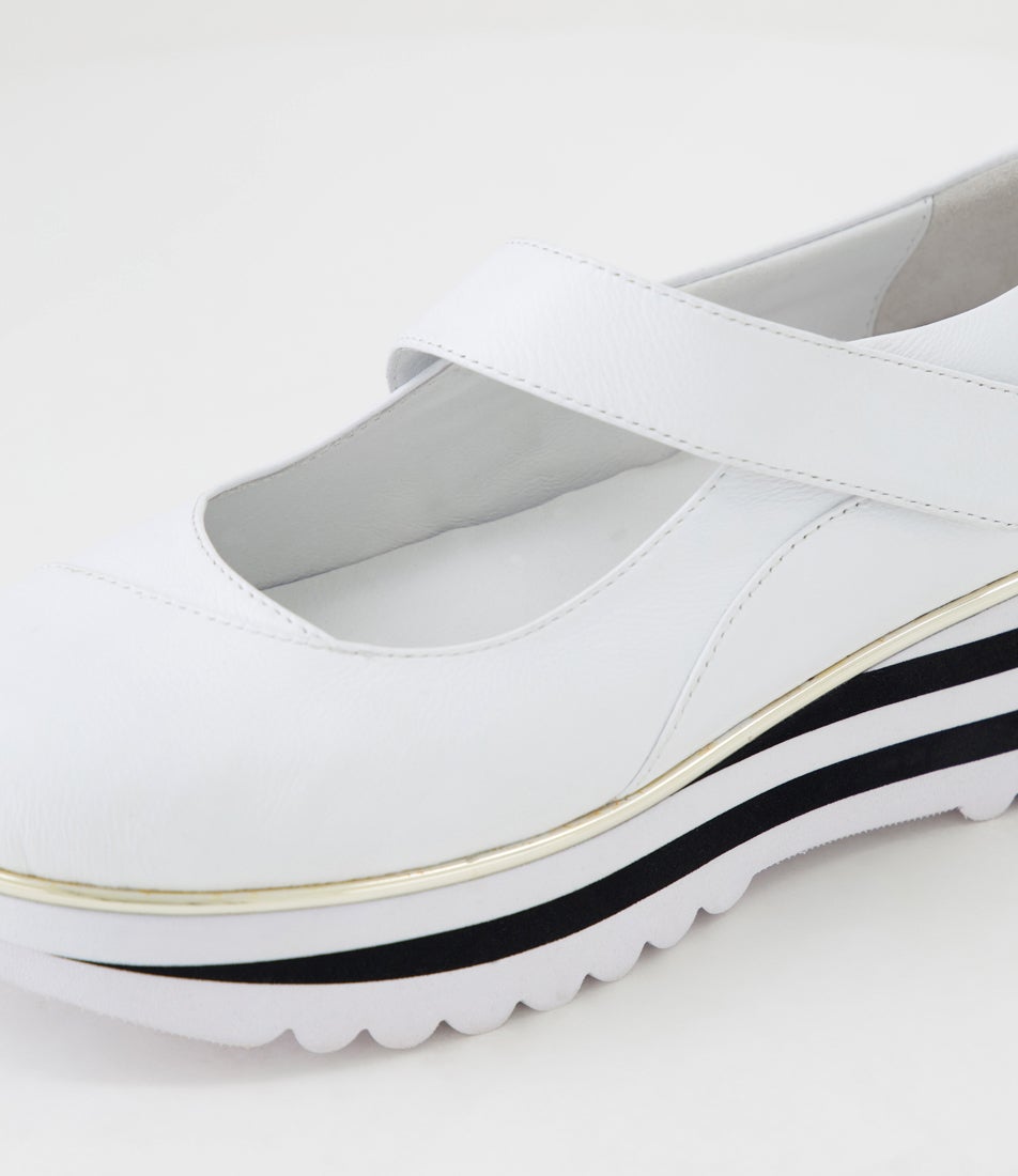 Eeya White Black Leather Mary Janes