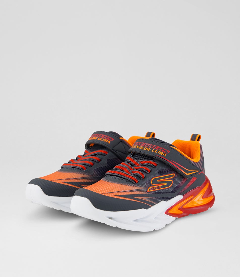 Flex Glow Junior Charcoal Red Fabric Slip On Sneakers