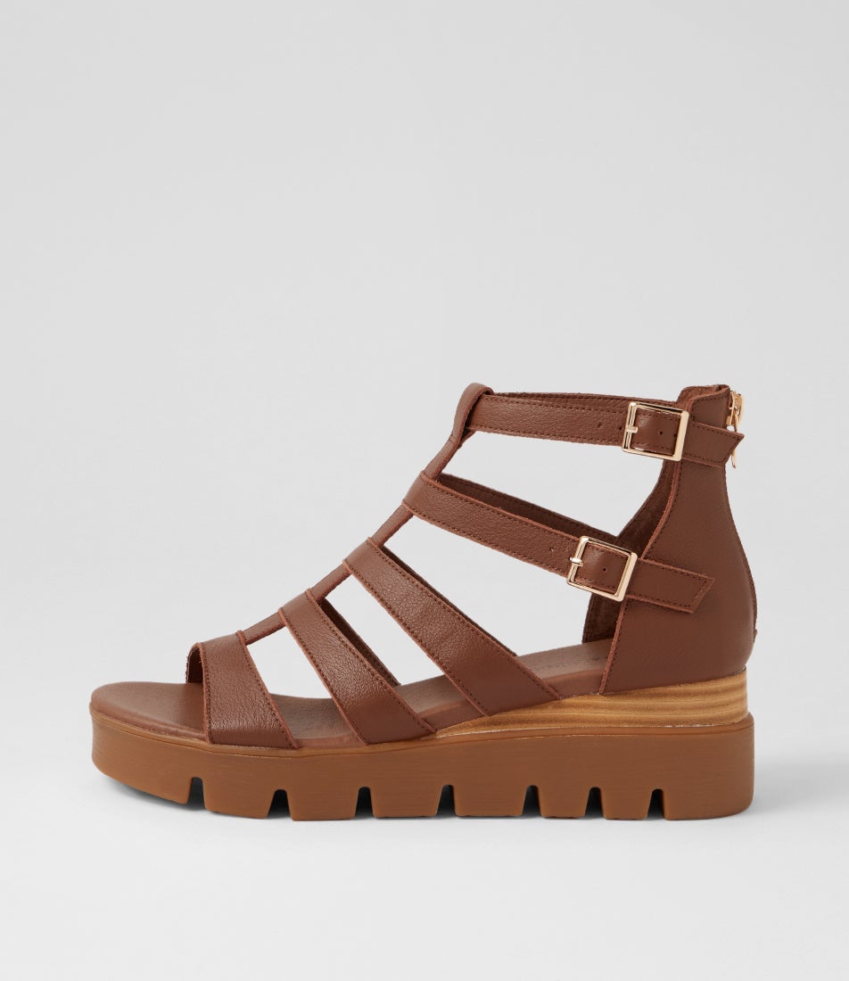 Rosio New Cognac Natural Leather Heeled Sandals