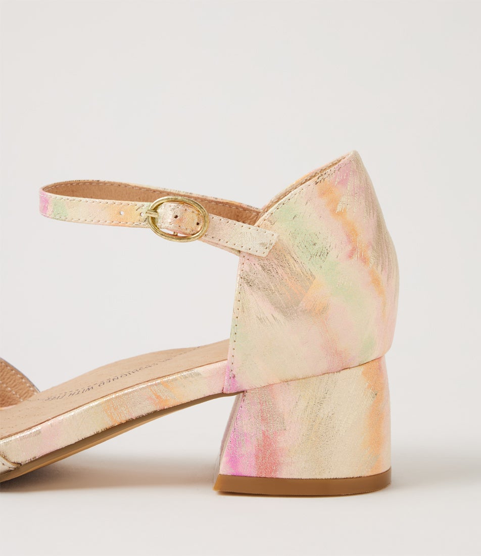Zazza W Pink Peach Multi Pale Gold Suede Heels