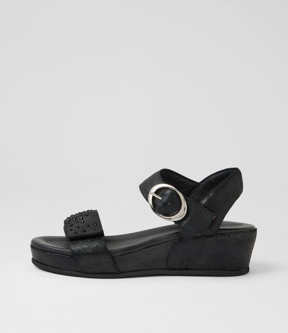 Farrin Black Soft Metallic Leather Sandals