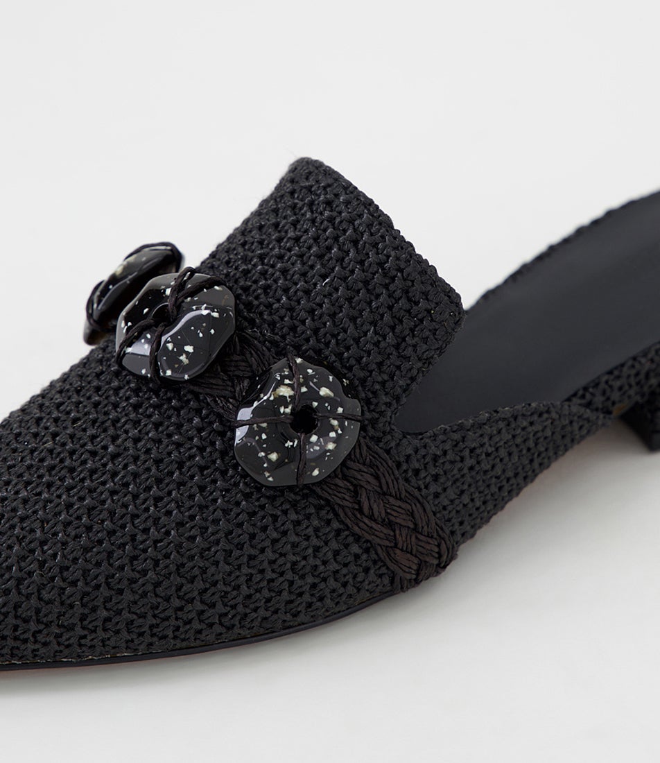 Elberta Black Raffia Mules