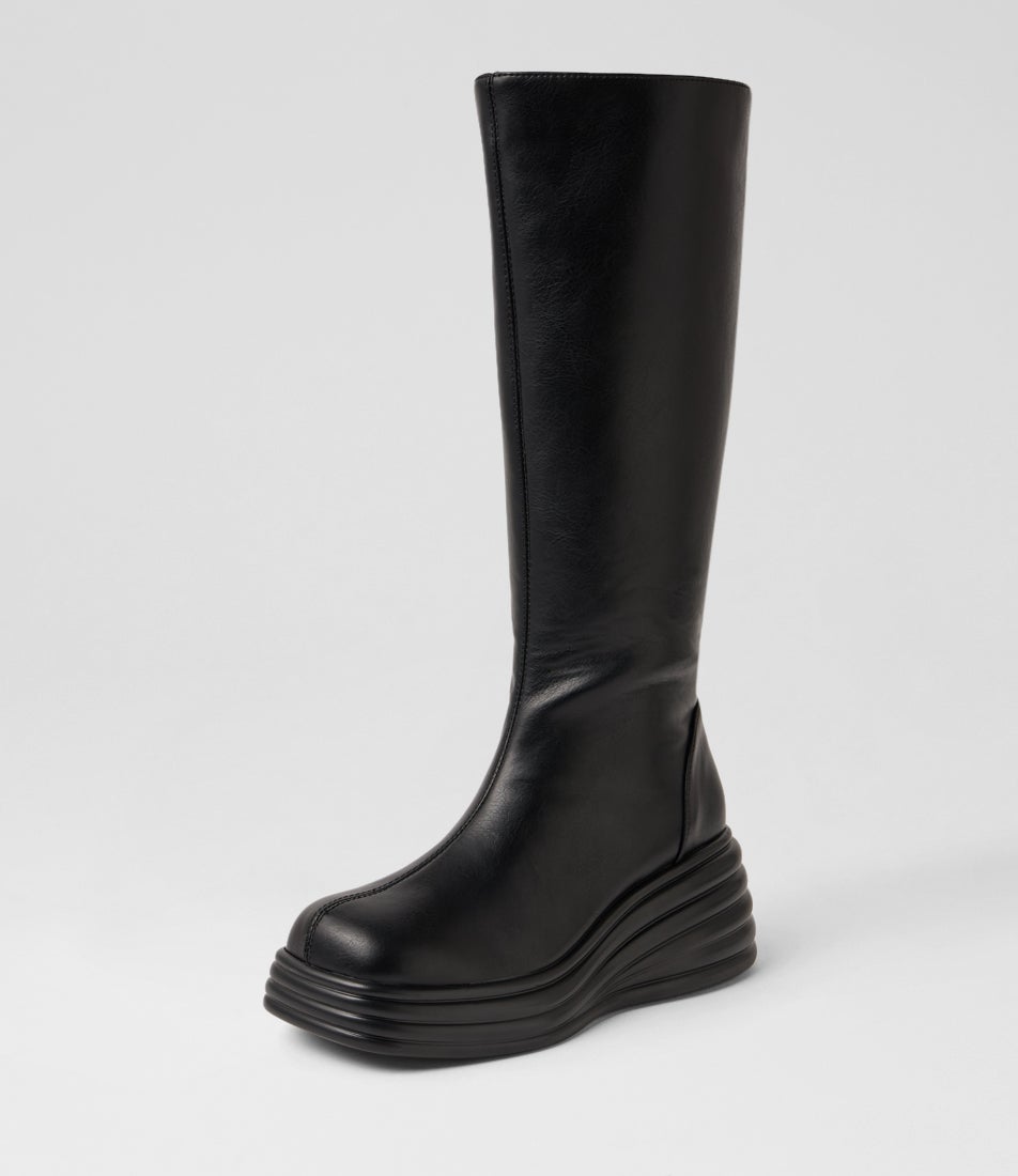 Frequency Black  Knee High Boots