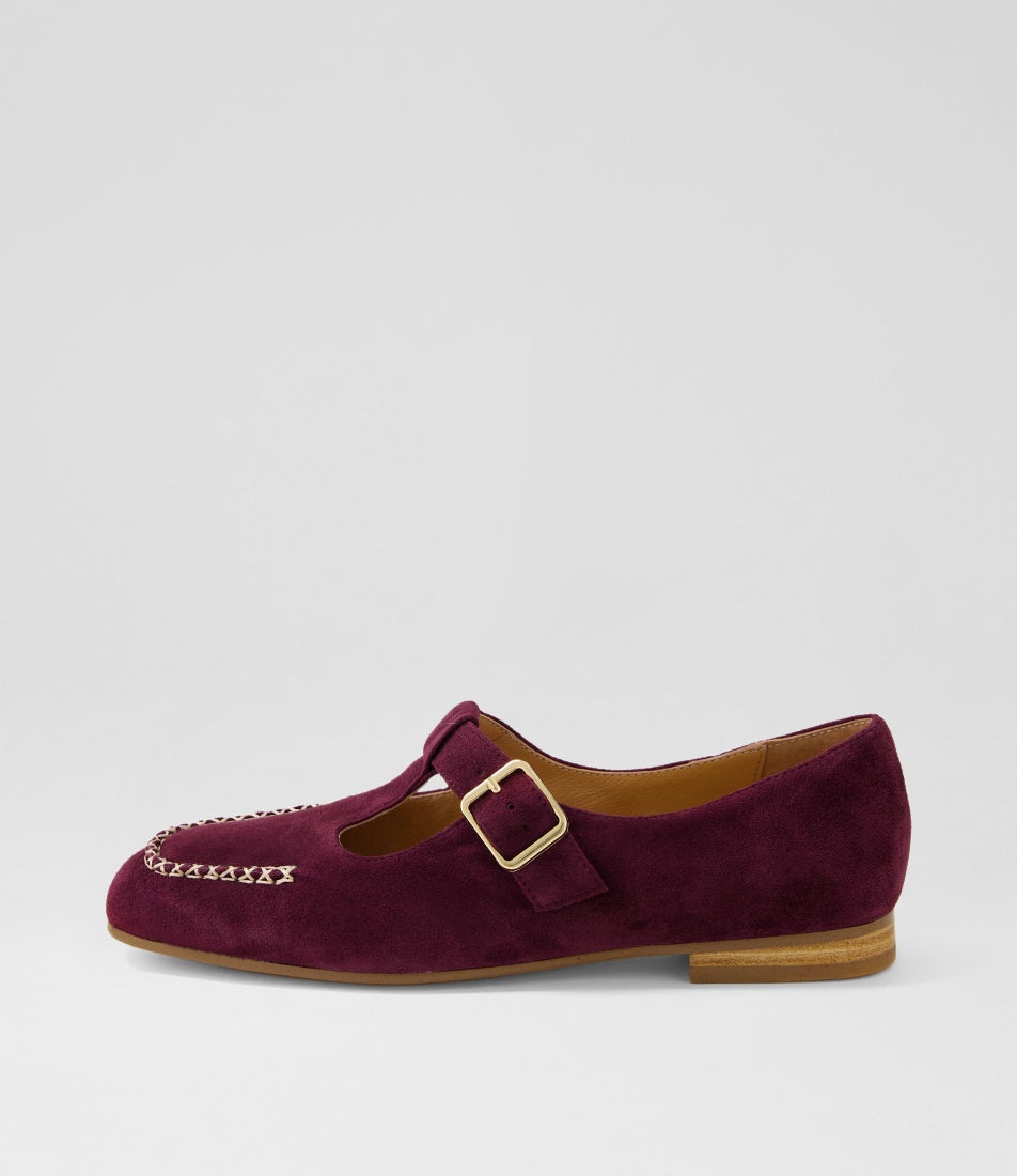 Periwinkle Burgundy Natural Suede Mary Janes