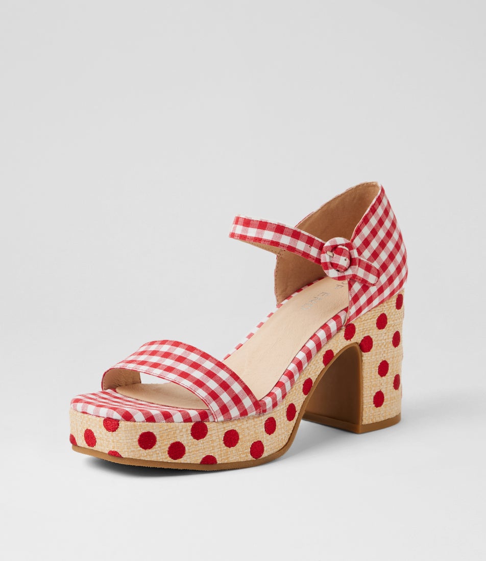 Mistro Red Gingham Fabric Sandals