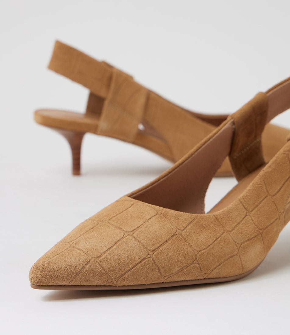 Thora Heel Tan Croc Suede Heels Thora Heel Tan Croc Suede Heels