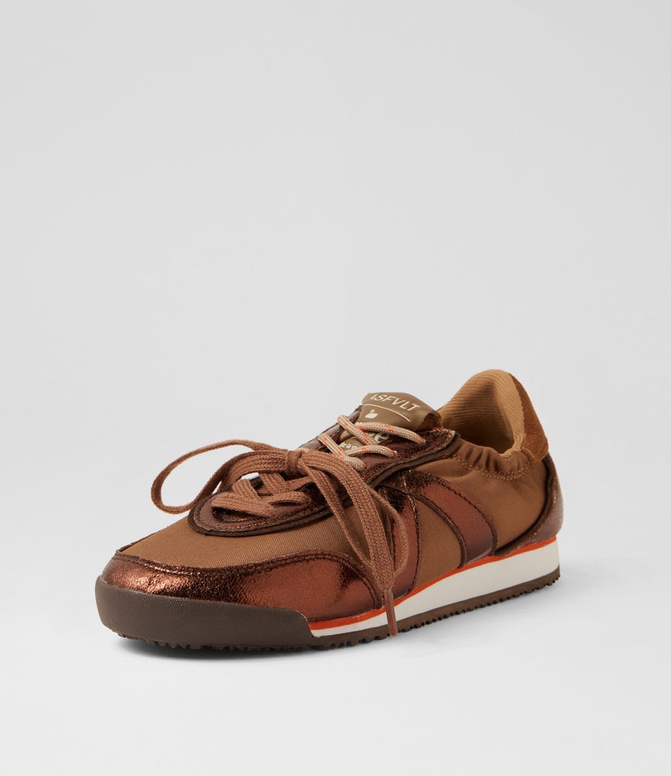 Grace Brown Crackled Nylon Sneakers