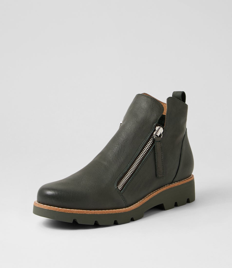 Dottiz Olive Leather Ankle Boots Dottiz Olive Leather Ankle Boots