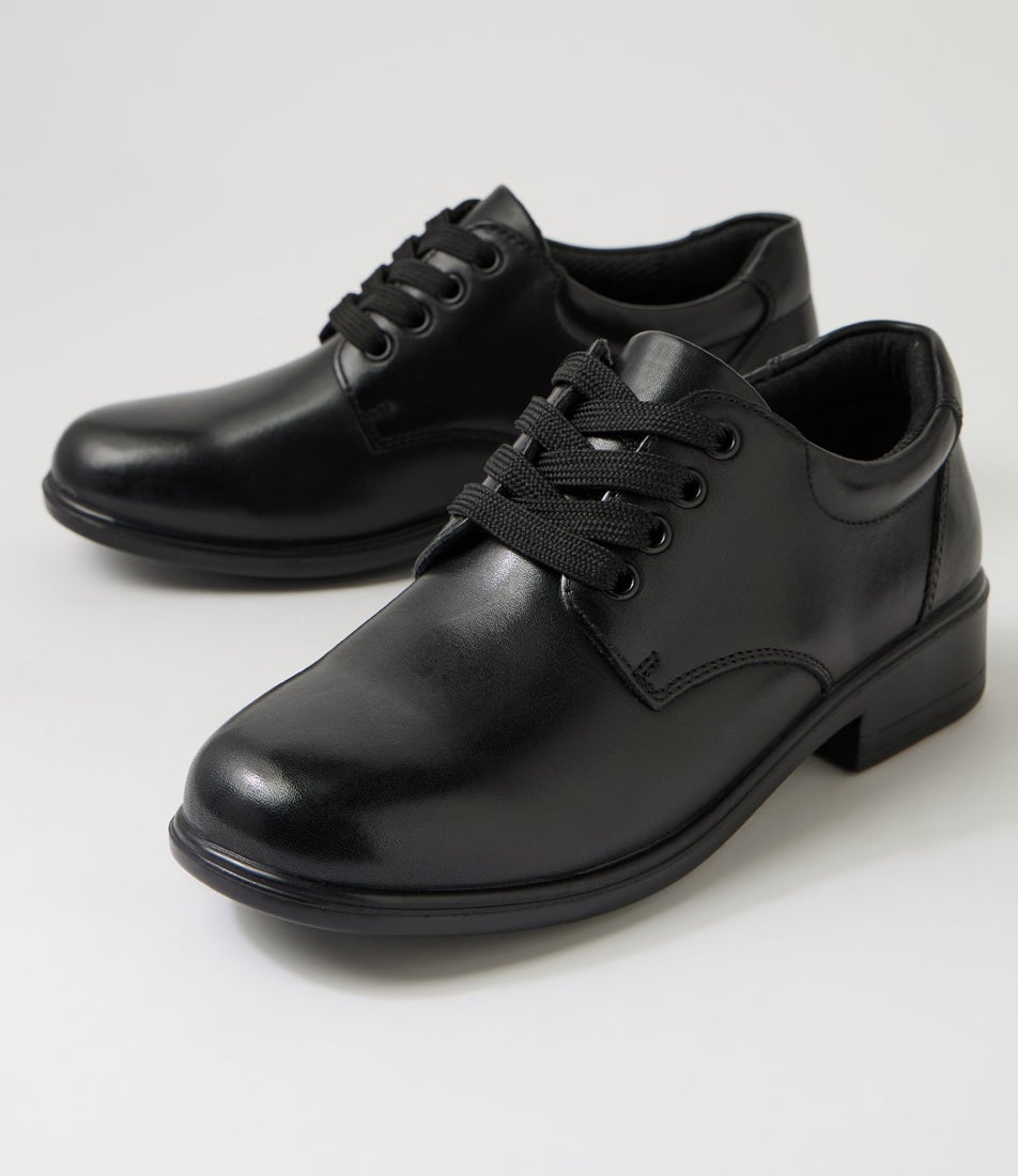 Memo Junior E Black Daisy Insole Leather Lace Up Flats