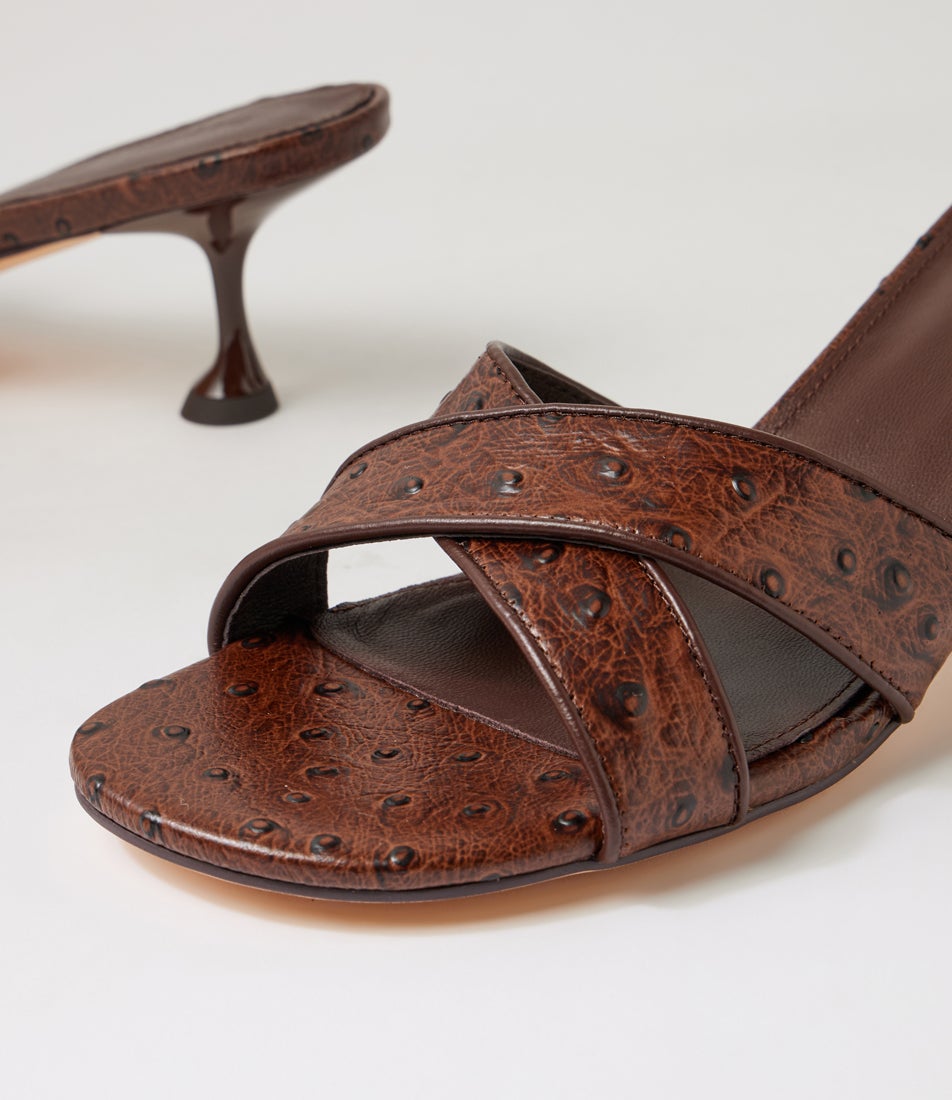 Asire Choc Ostrich Embossed Leather Sandals