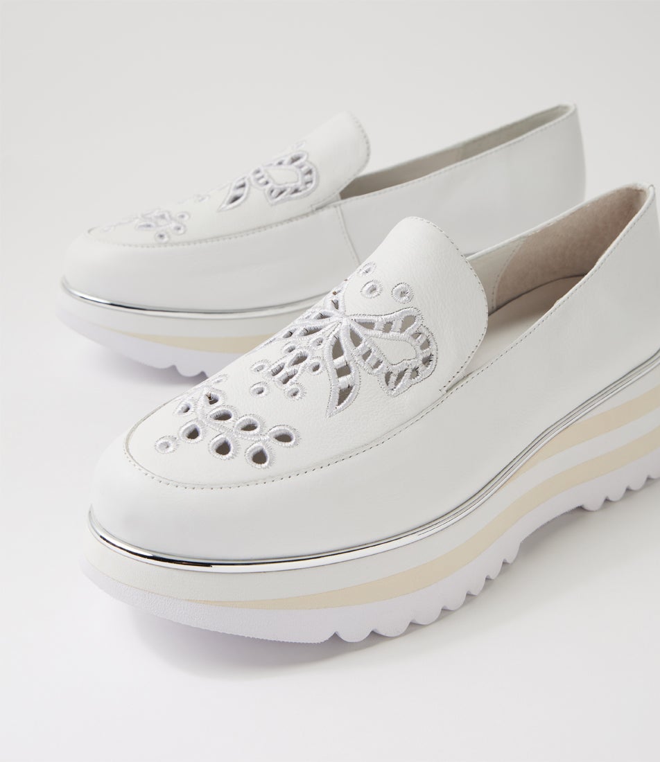 Enakai White Leather Loafers