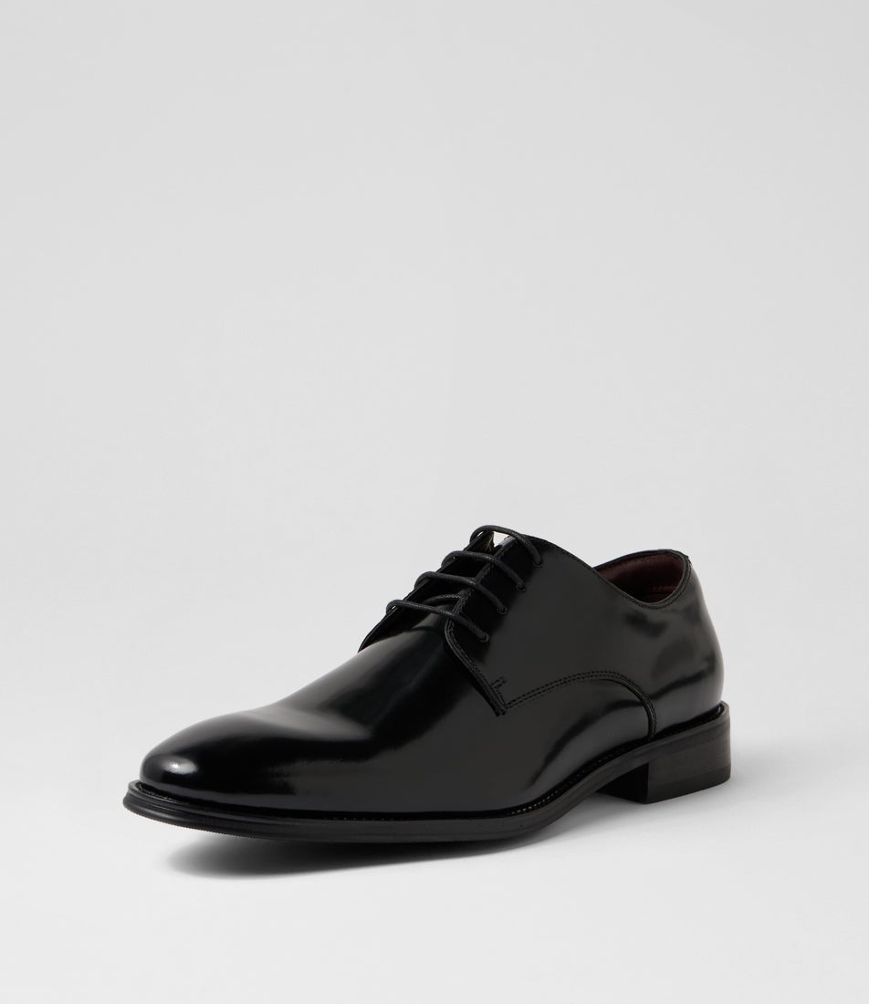Bourke Black Leather Lace Up Flats