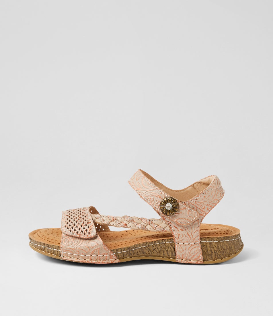 Petras Blush Embossed Leather Strappy Sandals