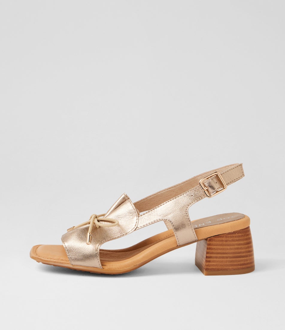Franna Champagne Leather Block Heel Sandals