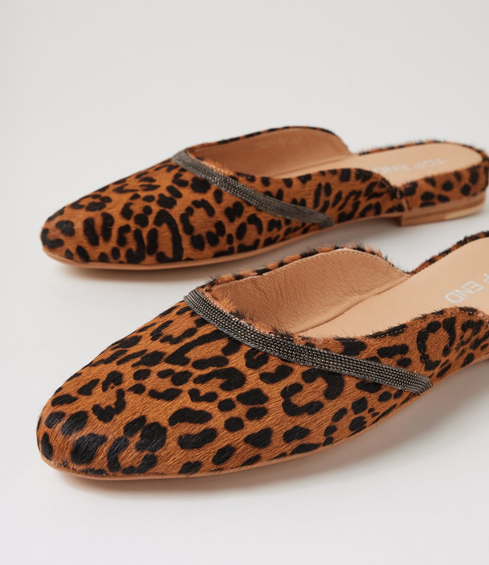 Flamess Mid Tan Leopard Leather Flats