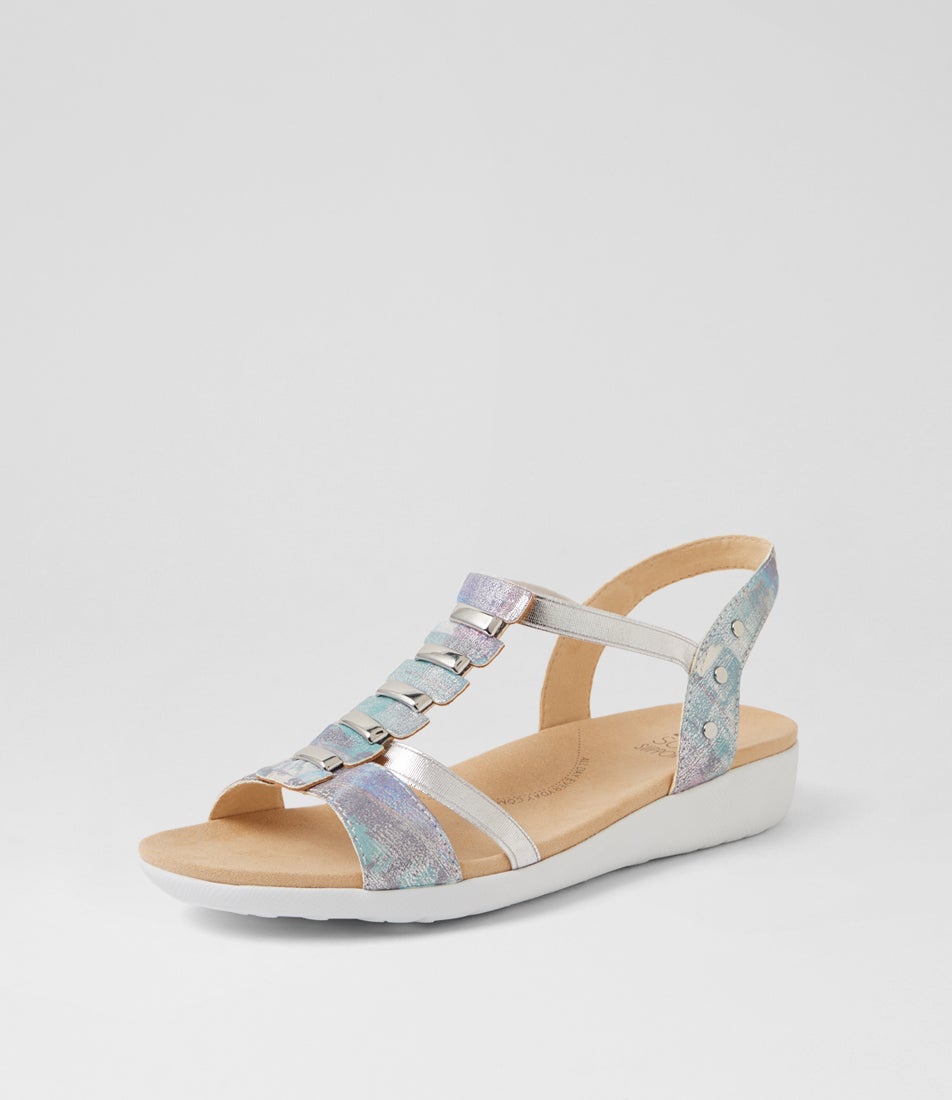 Ulover W Silver Multi Leather Elastic Sandals Ulover W Silver Multi Leather Elastic Sandals