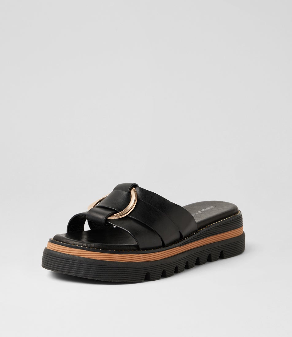 Scoop Black Leather Slides