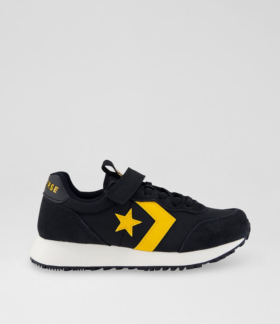 Omega Trainer Easy On Junior Black Gold Palm Fabric Sneakers