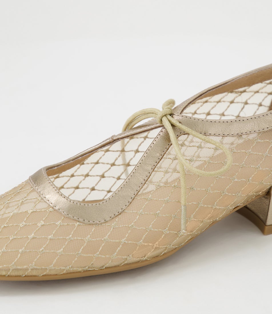Violeine Champagne Leather Mix Mary Jane Heels