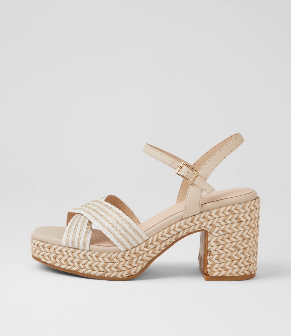 Mirem White Natural Multi Synthetic Raffia Platform Sandals