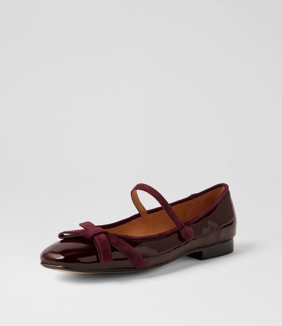 Mioras Burgundy Patent Leather Flat Shoes