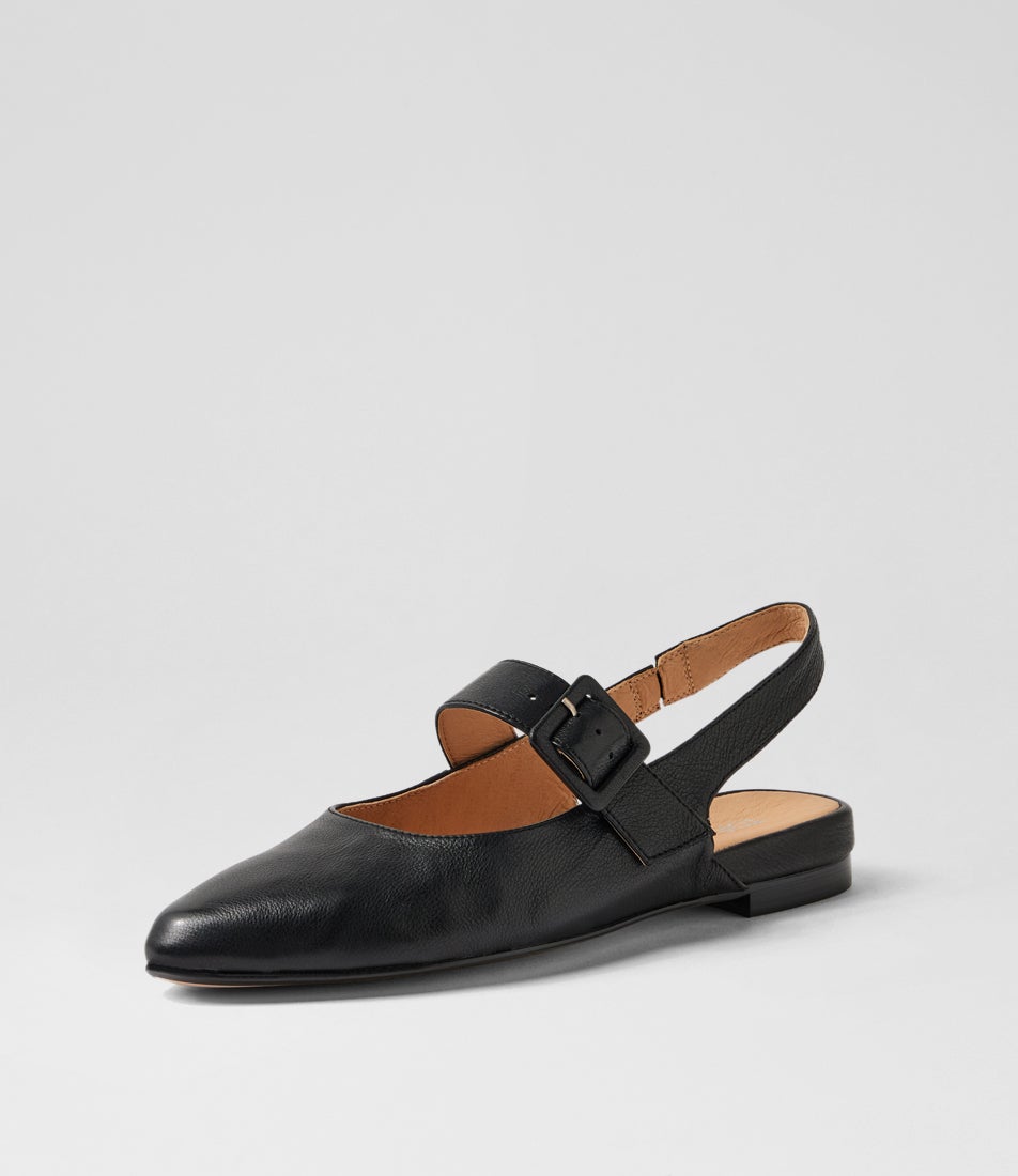 Flario Black Leather Flat Shoes