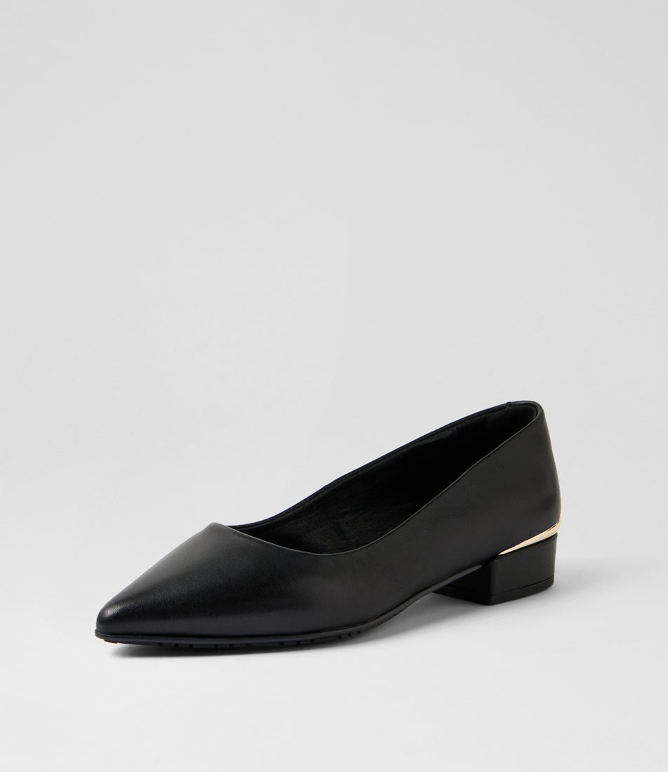 Adria Black Leather Heels