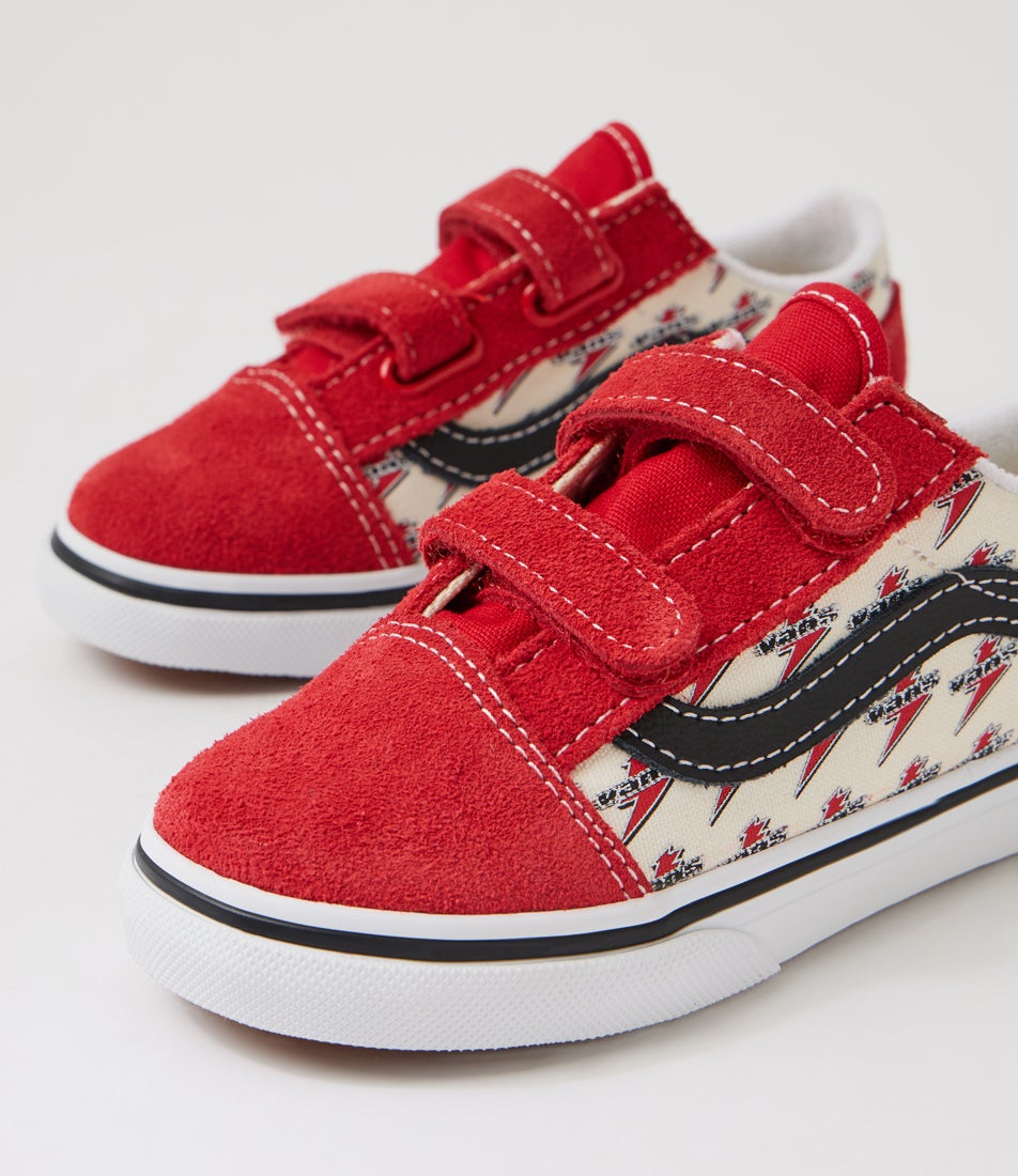 Old Skool Toddler Lightning Red White Canvas Sneakers