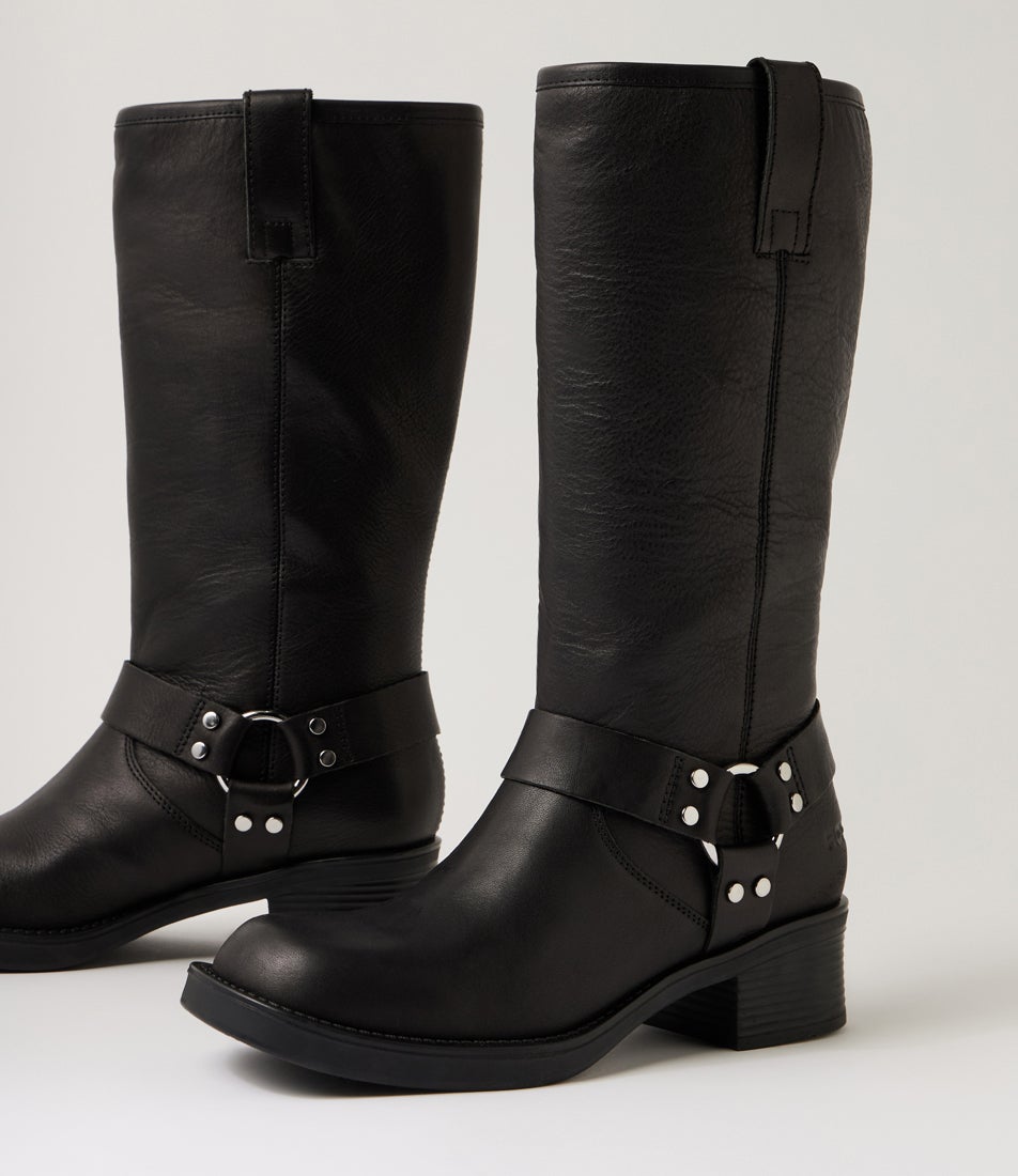 Racer Black Leather Calf Boots