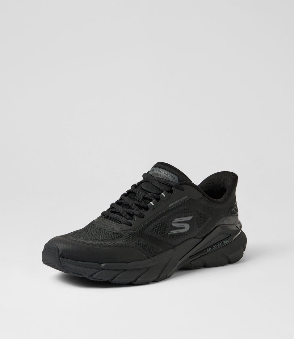 Skech Cage Black Knit Lace Up Sneakers