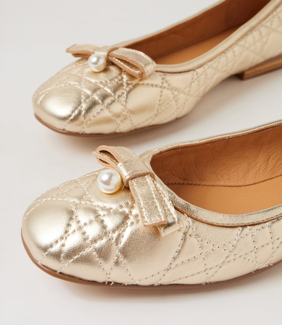 Mysta Pale Gold Leather Ballet Flats Mysta Pale Gold Leather Ballet Flats