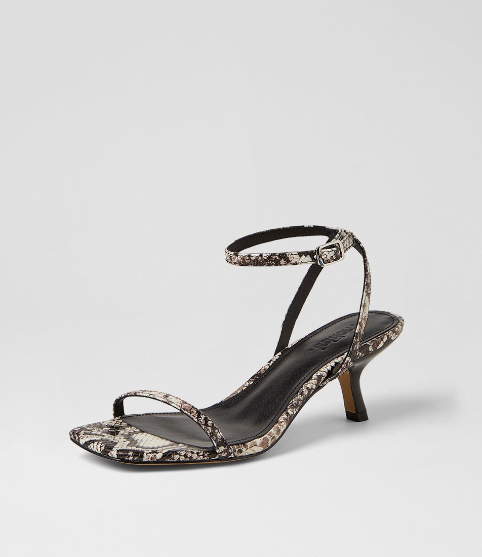 Hazeel Black Taupe Snake Leather Sandals