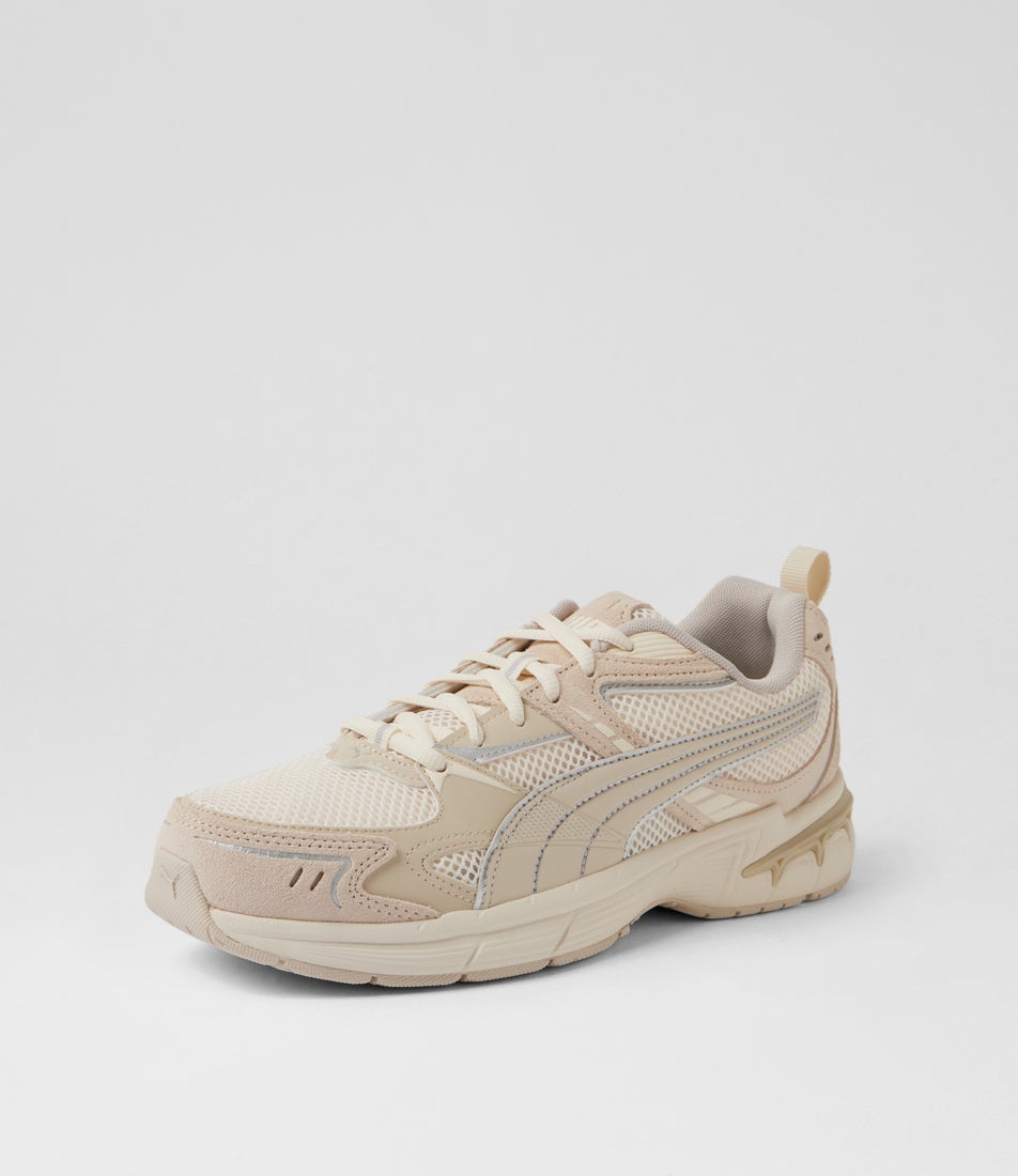 Milenio Tech 2000 M Ivory Silver Mesh Lace Up Sneakers