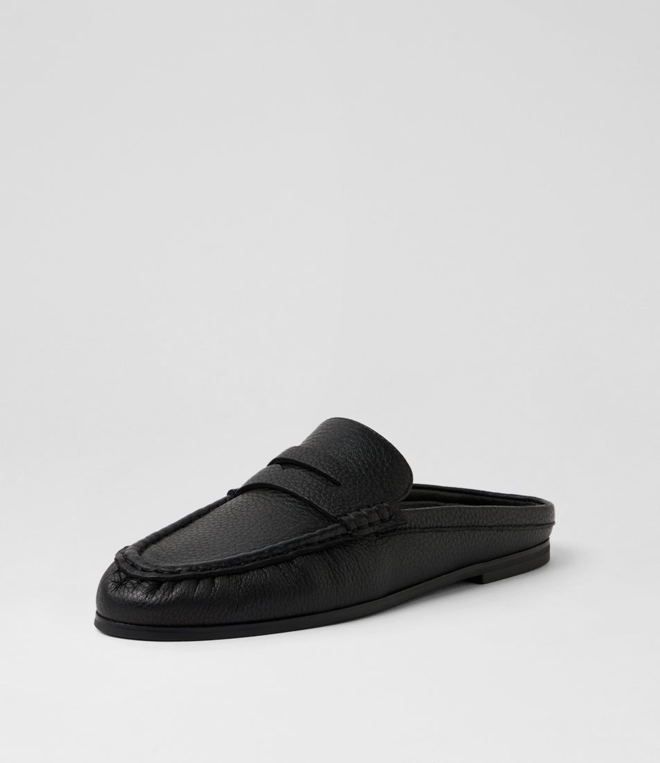 Sloane Black Tumble Leather Mules