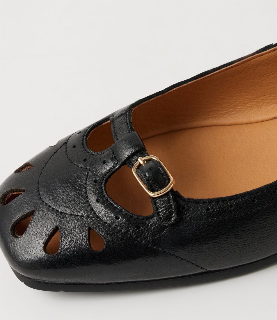 Paladia Black Leather Ballet Flats