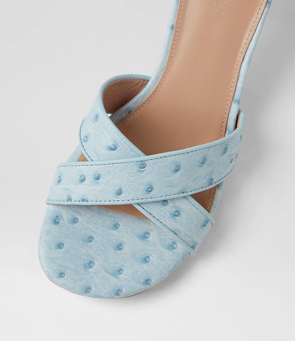 Asire Pale Blue Ostrich Embossed Leather Sandals